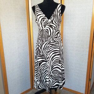Zebra Print Dress Fit and Flare Brown Cream Stretch Knit Size Large